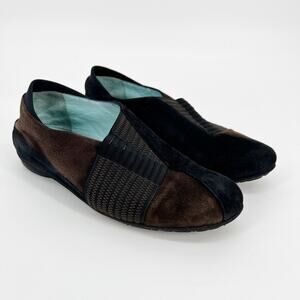 Thierry Rabotin Shoes Womens EU 37 US 6.5 Brown Leather Black Elastic Flat Italy